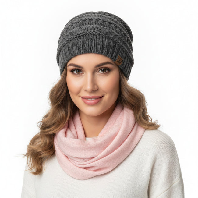 Wrapables Warm Fall and Winter Infinity Scarf, Set-Pink and Charcoal Gray