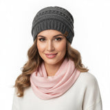 Wrapables Warm Fall and Winter Infinity Scarf, Set-Pink and Charcoal Gray