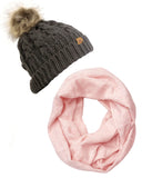 Wrapables Warm Fall and Winter Infinity Scarf, Set-Pom Pom Pink and Charcoal Gray