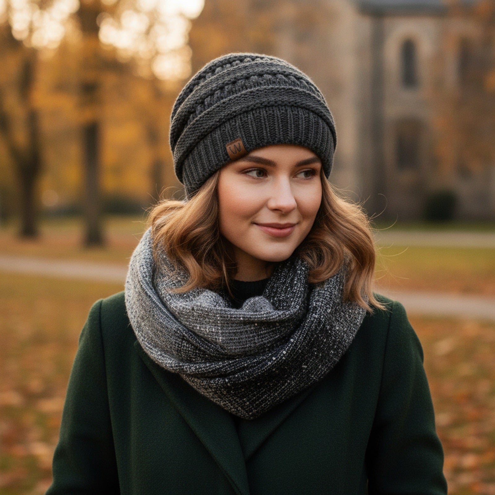 Wrapables Warm Fall and Winter Infinity Scarf, Set-Charcoal Gray