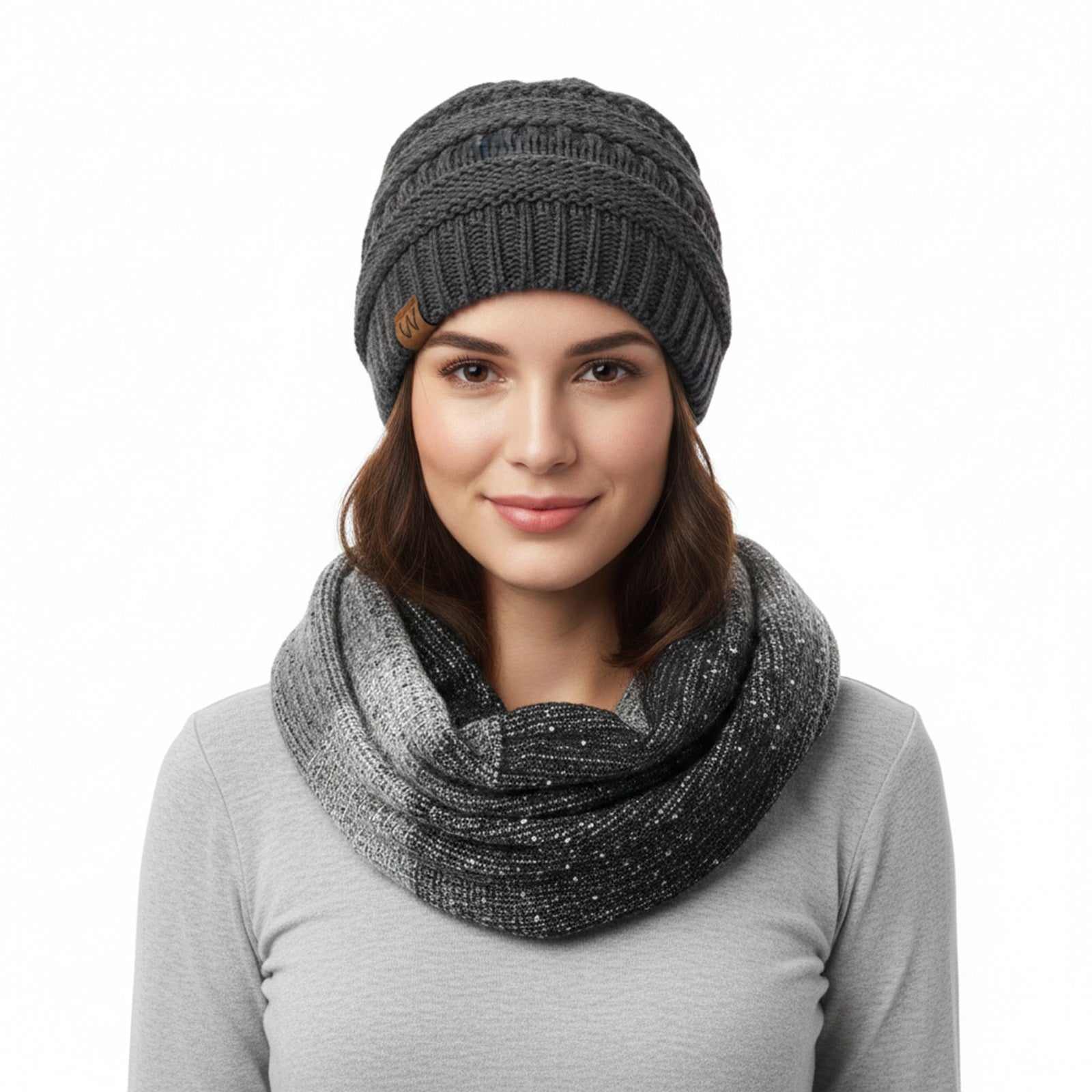 Wrapables Warm Fall and Winter Infinity Scarf, Set-Charcoal Gray