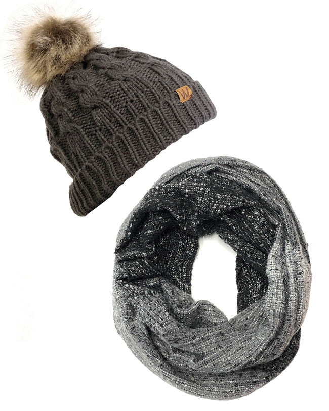 Wrapables Warm Fall and Winter Infinity Scarf, Set-Pom Pom Charcoal Gray