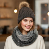 Wrapables Warm Fall and Winter Infinity Scarf, Set-Pom Pom Charcoal Gray