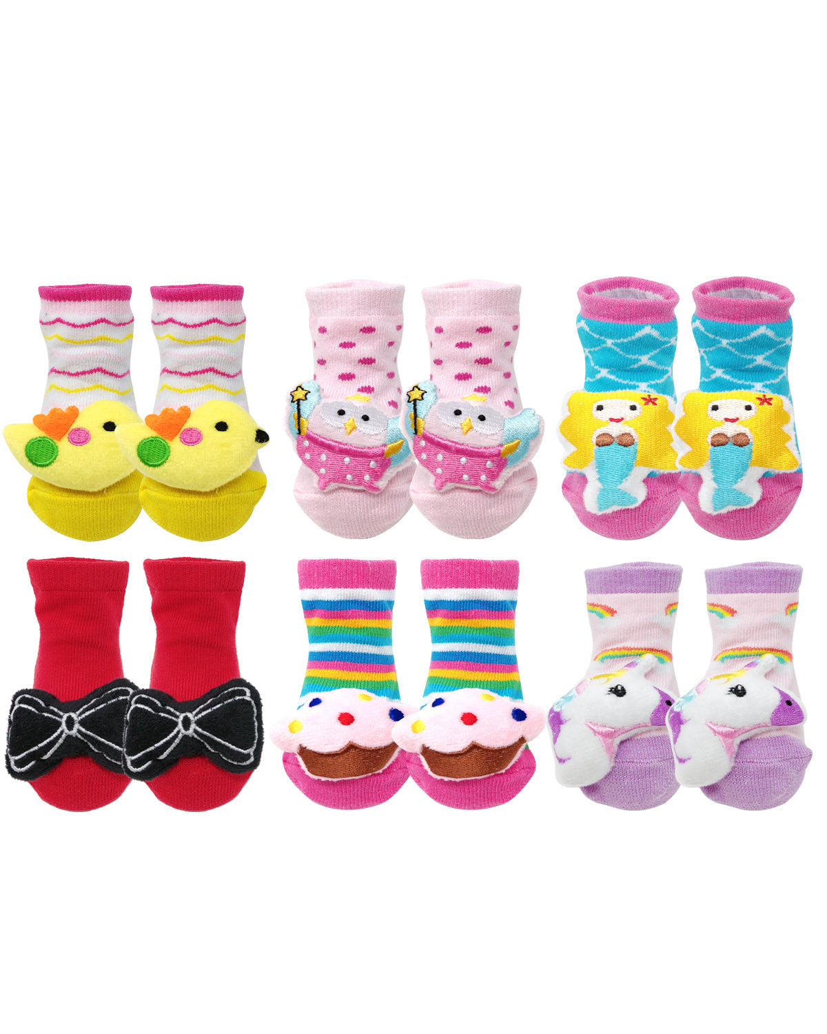 Wrapables Cute 3D Cartoon Anti-Skid Baby Booties Sock Slipper Shoes (Set of 6), Fantasy