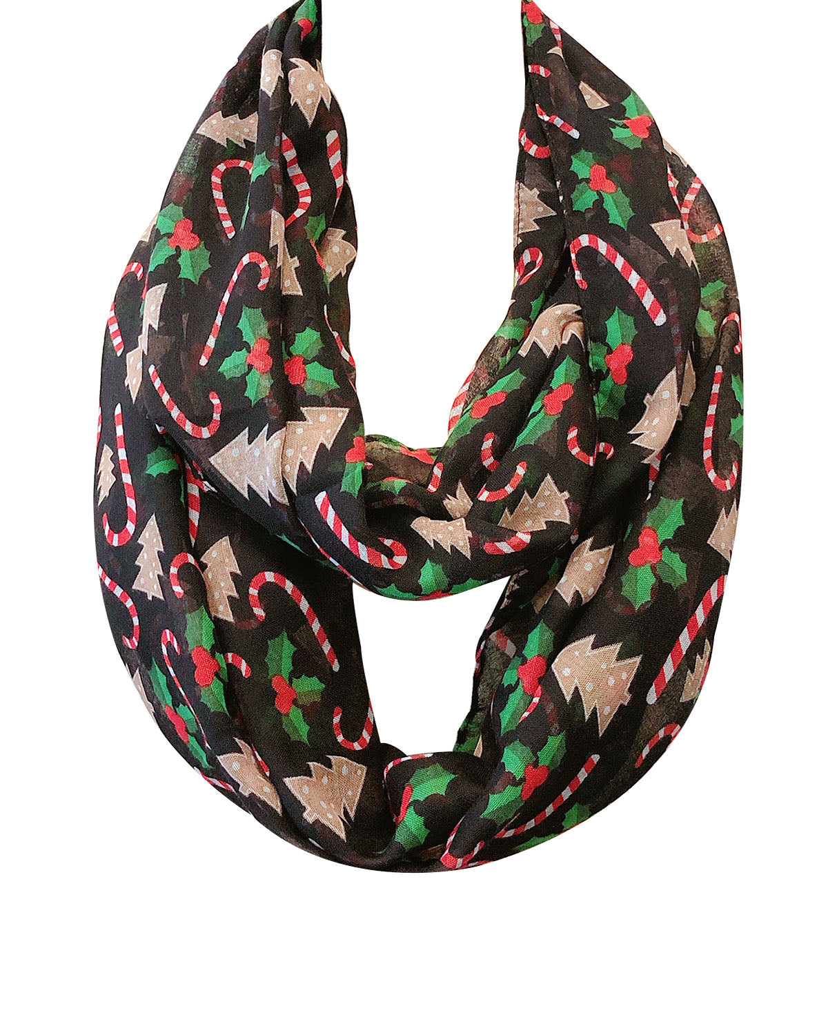 Wrapables Lightweight Winter Holiday Christmas Scarf, Candy Canes & Mistletoe