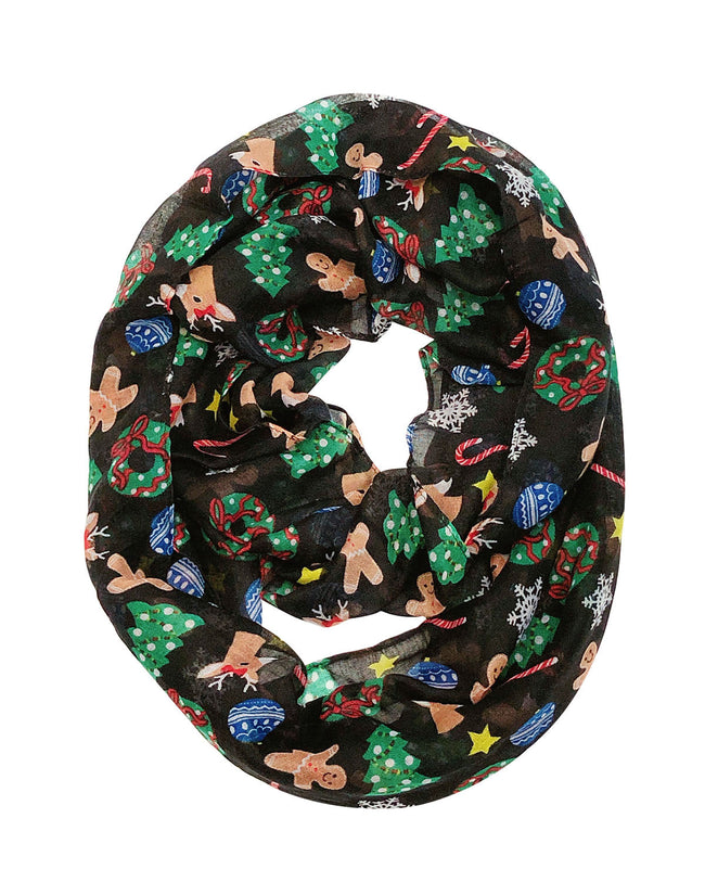 Wrapables Lightweight Winter Holiday Christmas Scarf, Gingerbread Man & Xmas Tree