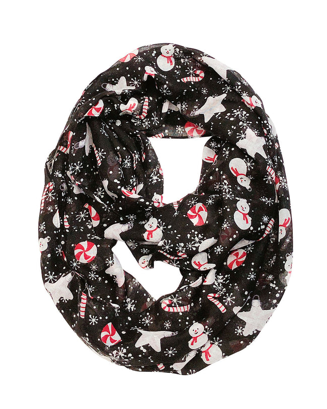 Wrapables Lightweight Winter Holiday Christmas Scarf, Snowman & Snowflakes Black