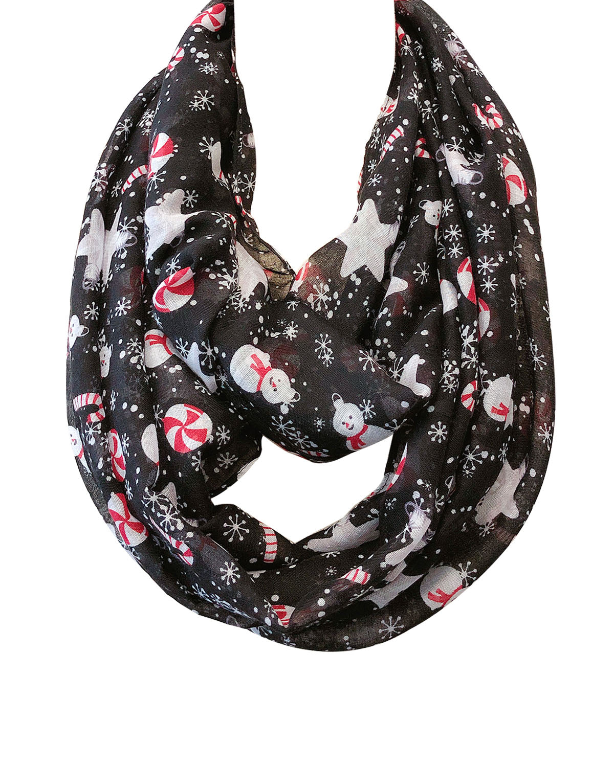 Wrapables Lightweight Winter Holiday Christmas Scarf, Snowman & Snowflakes Black