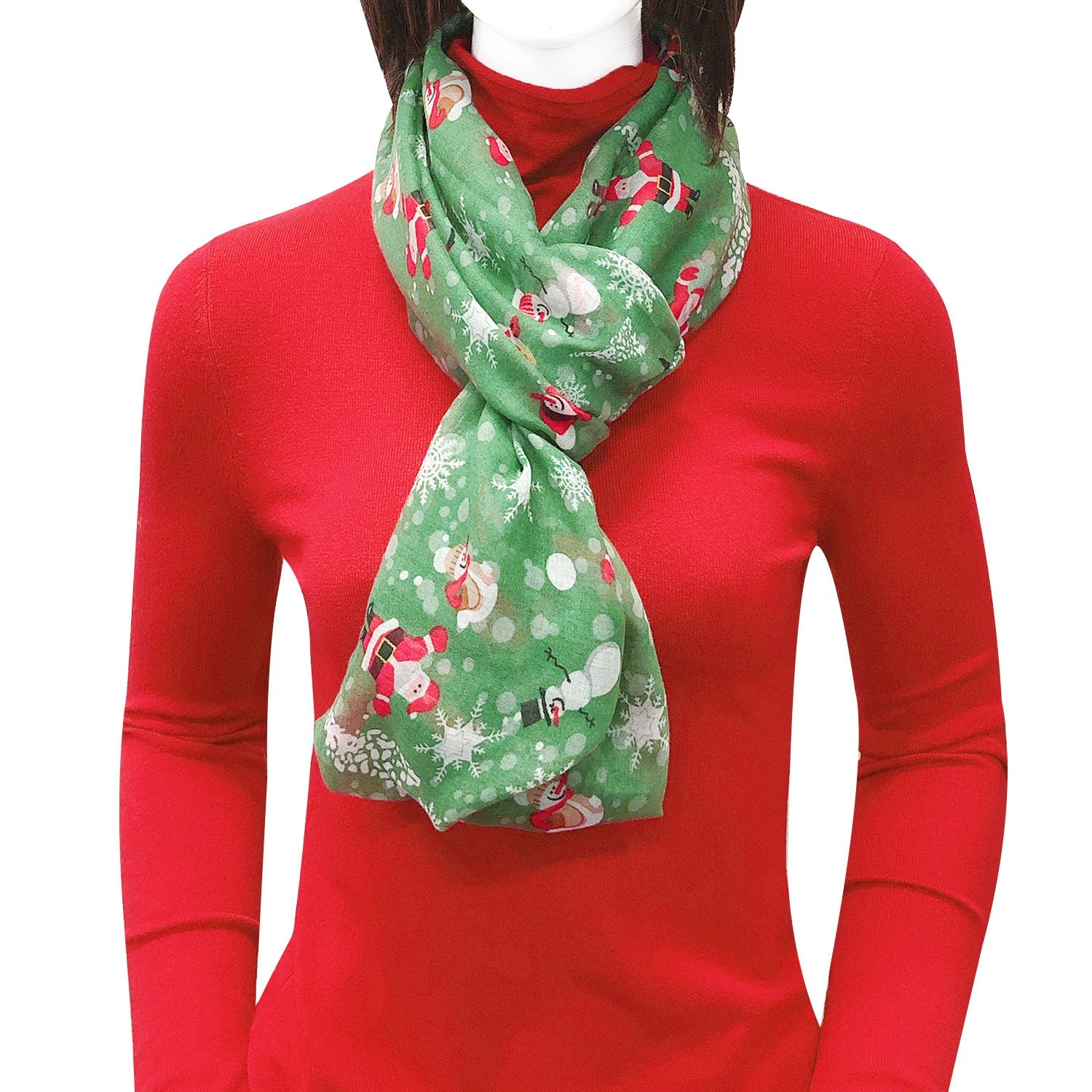 Wrapables Lightweight Winter Holiday Christmas Scarf, Santa & Snowman