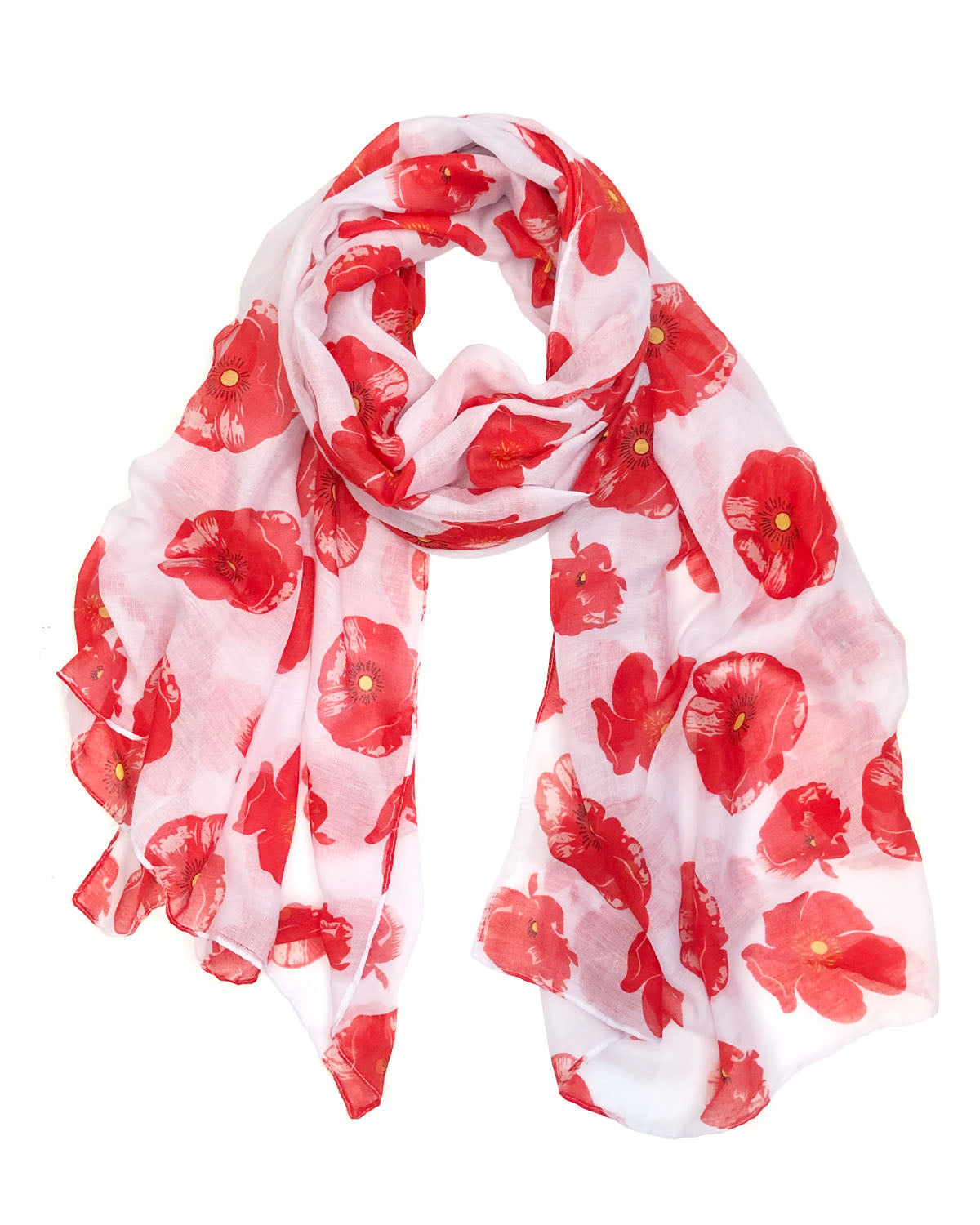 Wrapables Lightweight Poppy Floral Print Long Scarf, White