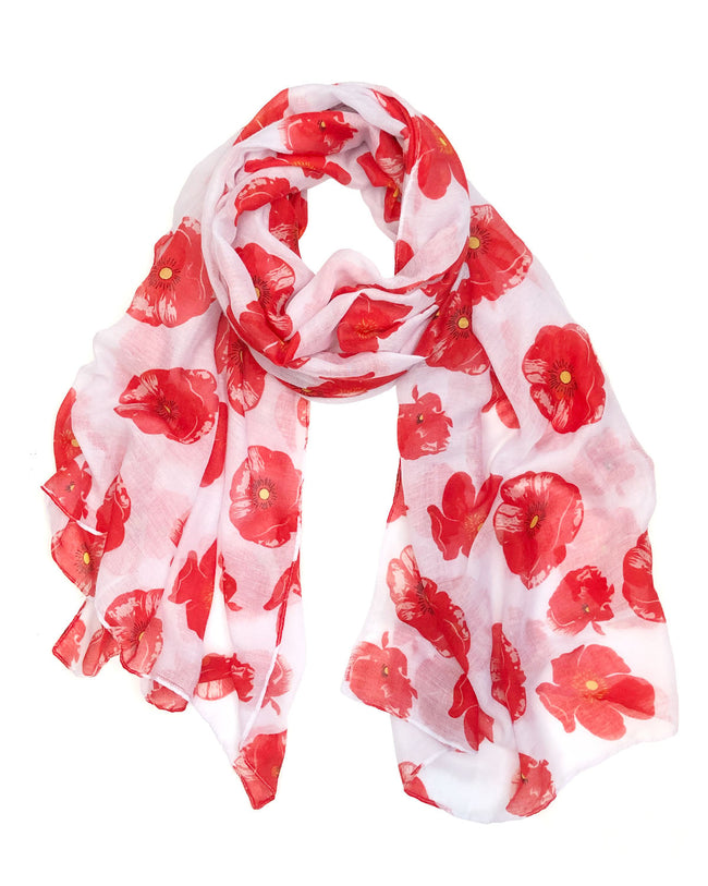 Wrapables Lightweight Poppy Floral Print Long Scarf, White