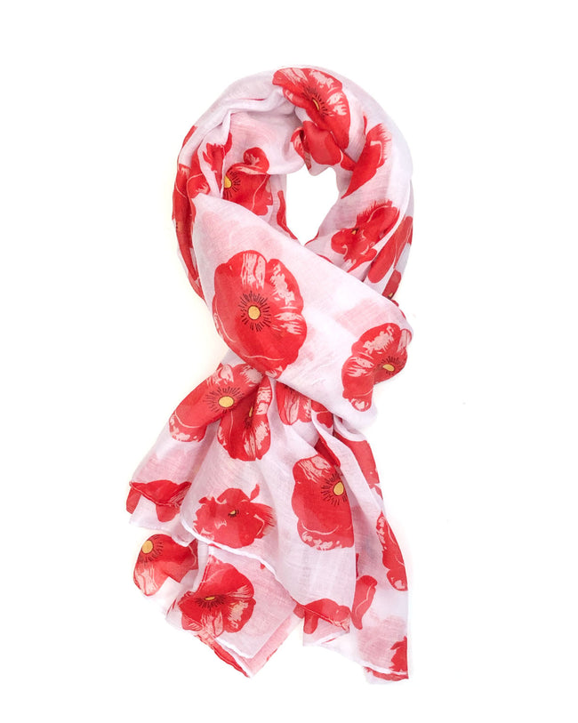 Wrapables Lightweight Poppy Floral Print Long Scarf, White