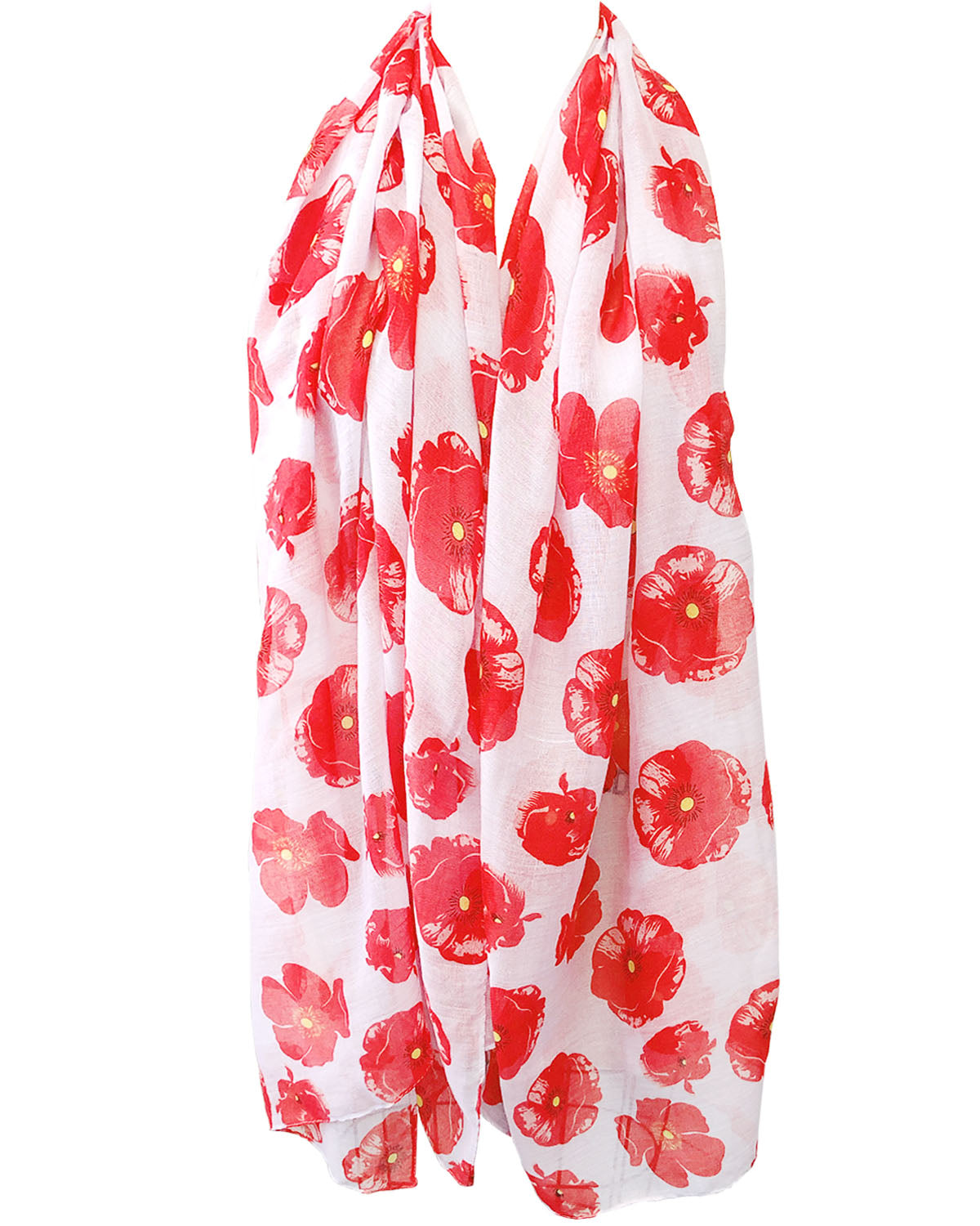 Wrapables Lightweight Poppy Floral Print Long Scarf, White