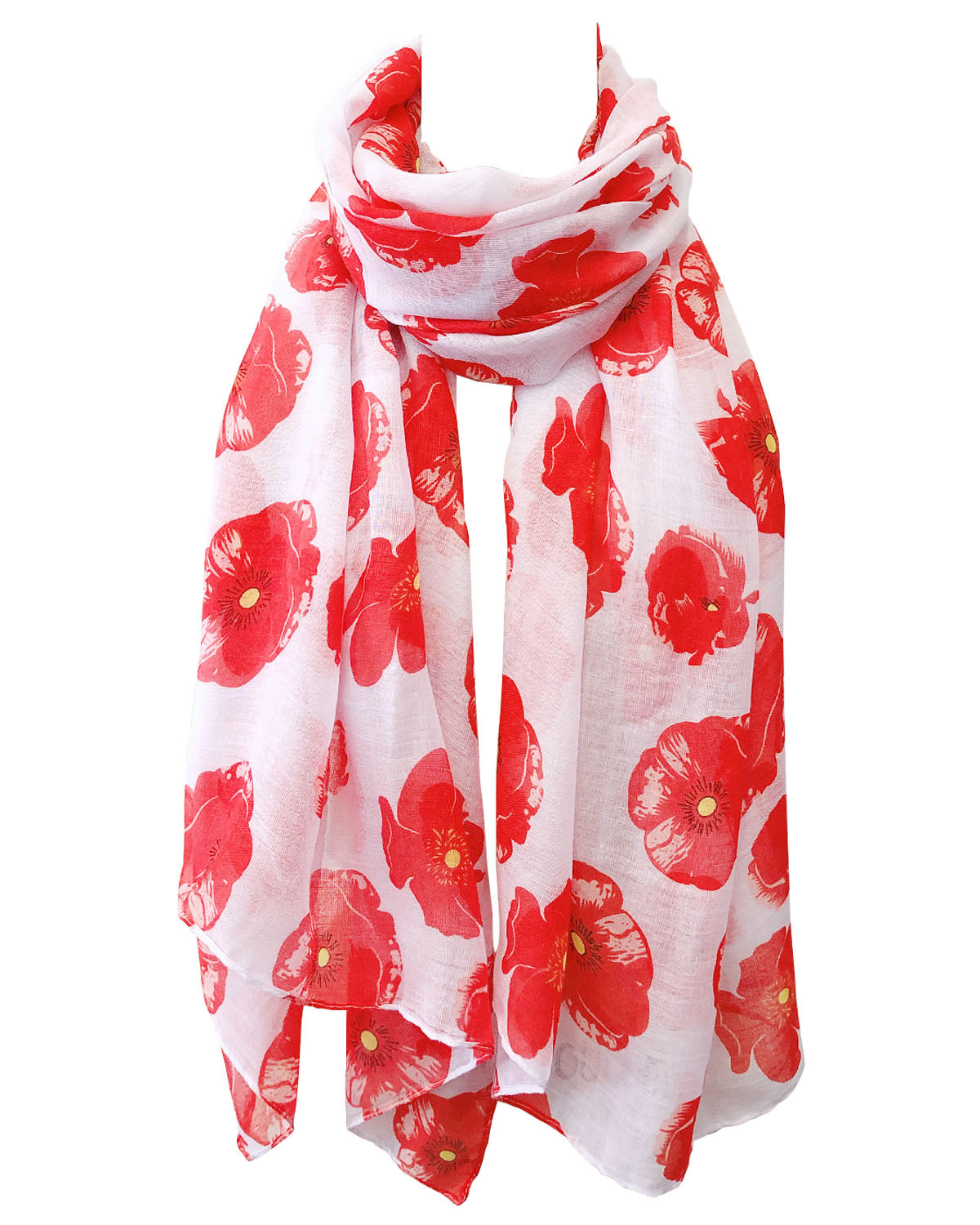 Wrapables Lightweight Poppy Floral Print Long Scarf, White