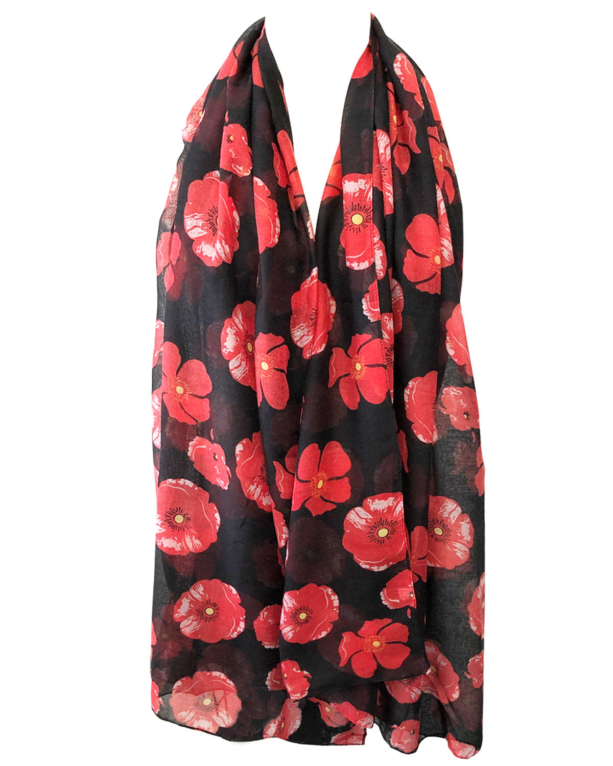 Wrapables Lightweight Poppy Floral Print Long Scarf, Black