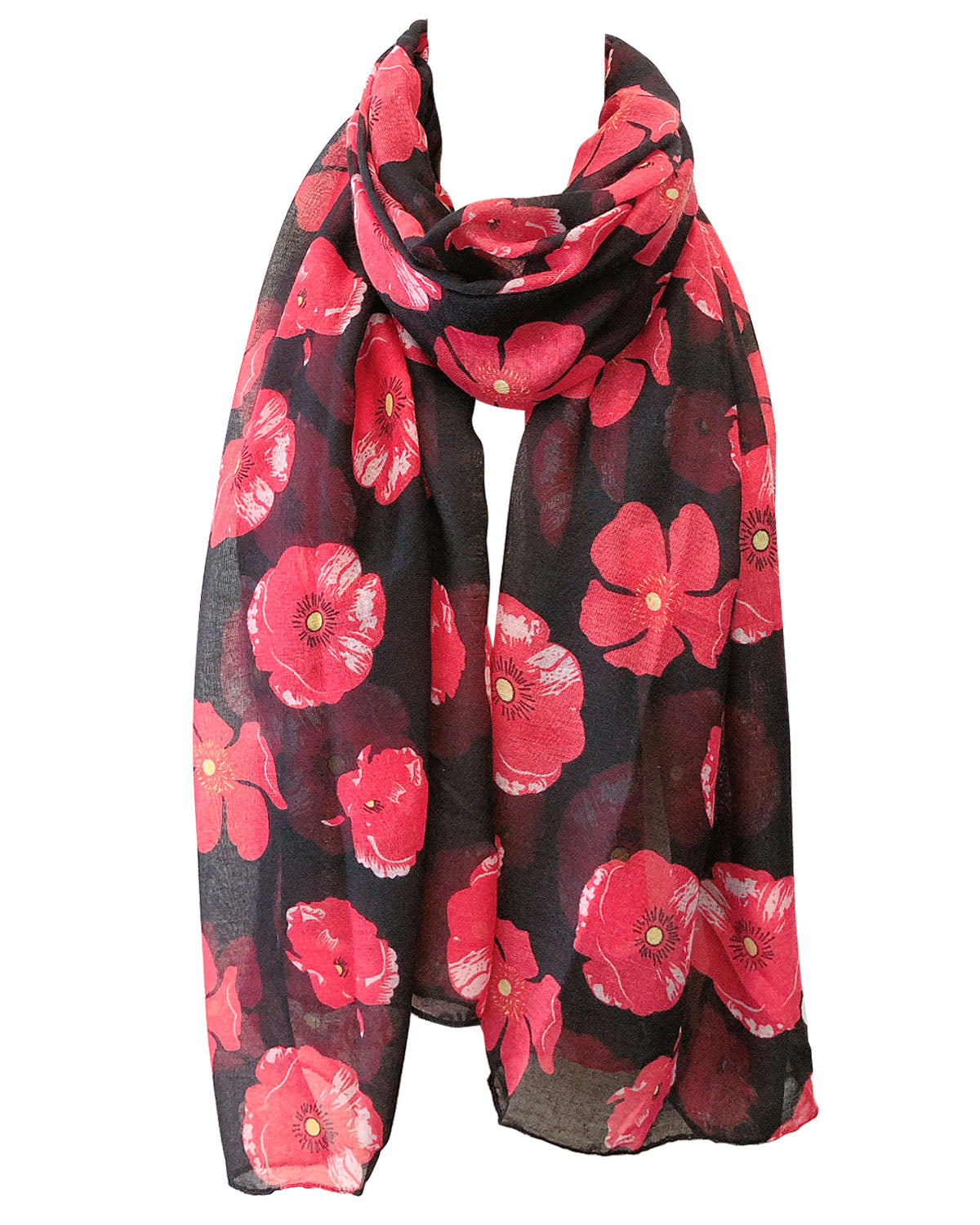 Wrapables Lightweight Poppy Floral Print Long Scarf, Black