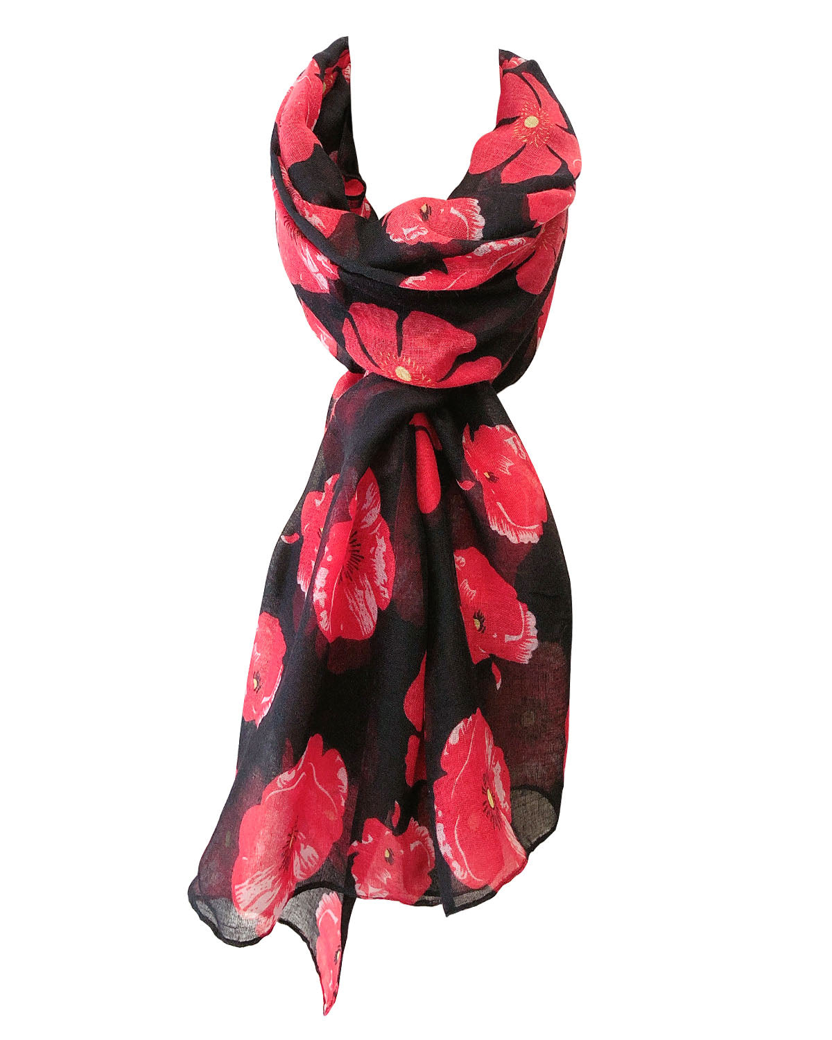 Wrapables Lightweight Poppy Floral Print Long Scarf, Black