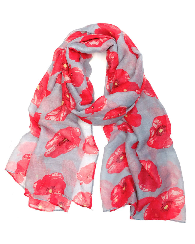 Wrapables Lightweight Poppy Floral Print Long Scarf, Gray