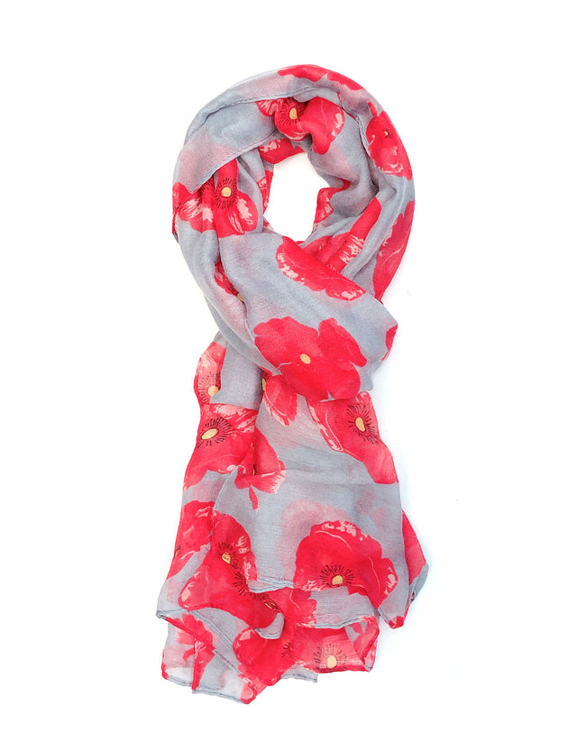 Wrapables Lightweight Poppy Floral Print Long Scarf, Gray