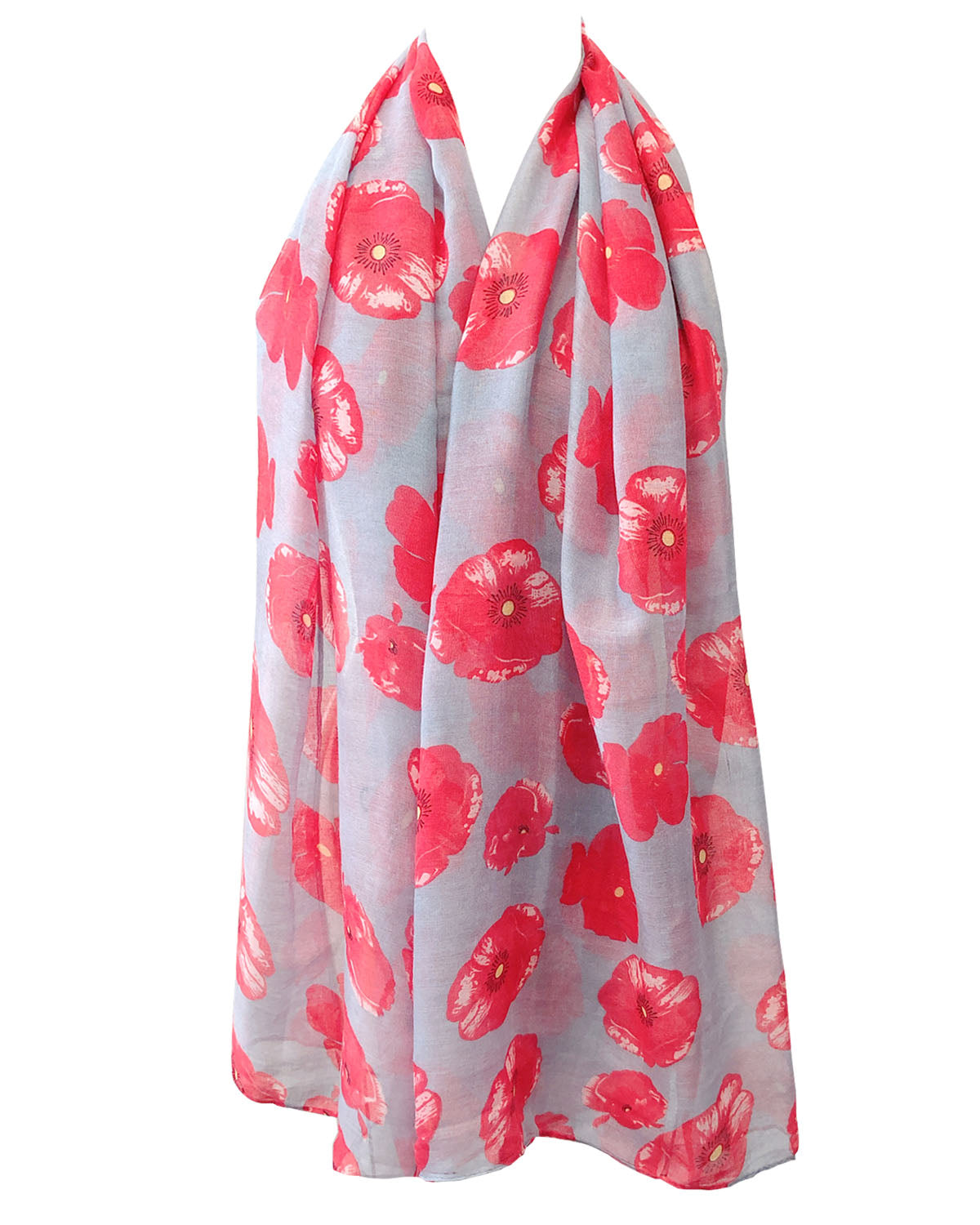 Wrapables Lightweight Poppy Floral Print Long Scarf, Gray