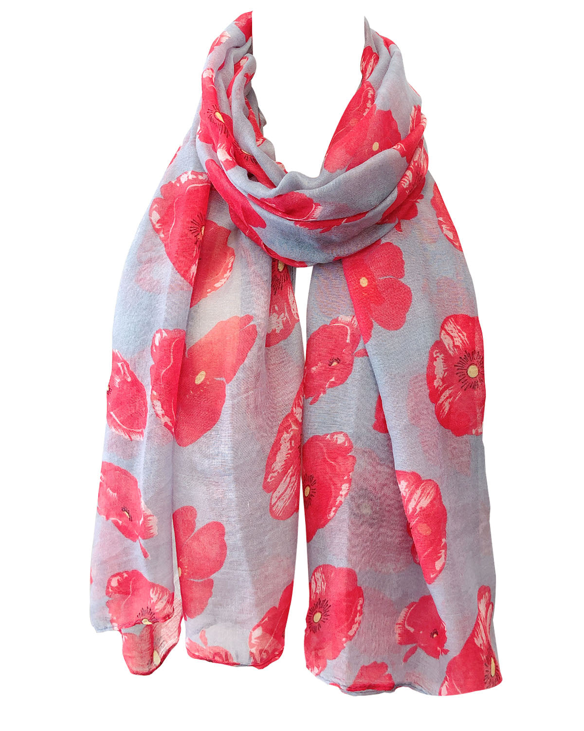 Wrapables Lightweight Poppy Floral Print Long Scarf, Gray