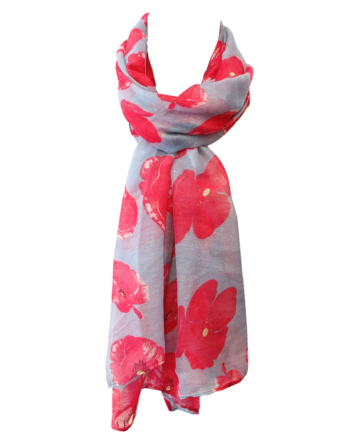 Wrapables Lightweight Poppy Floral Print Long Scarf, Gray