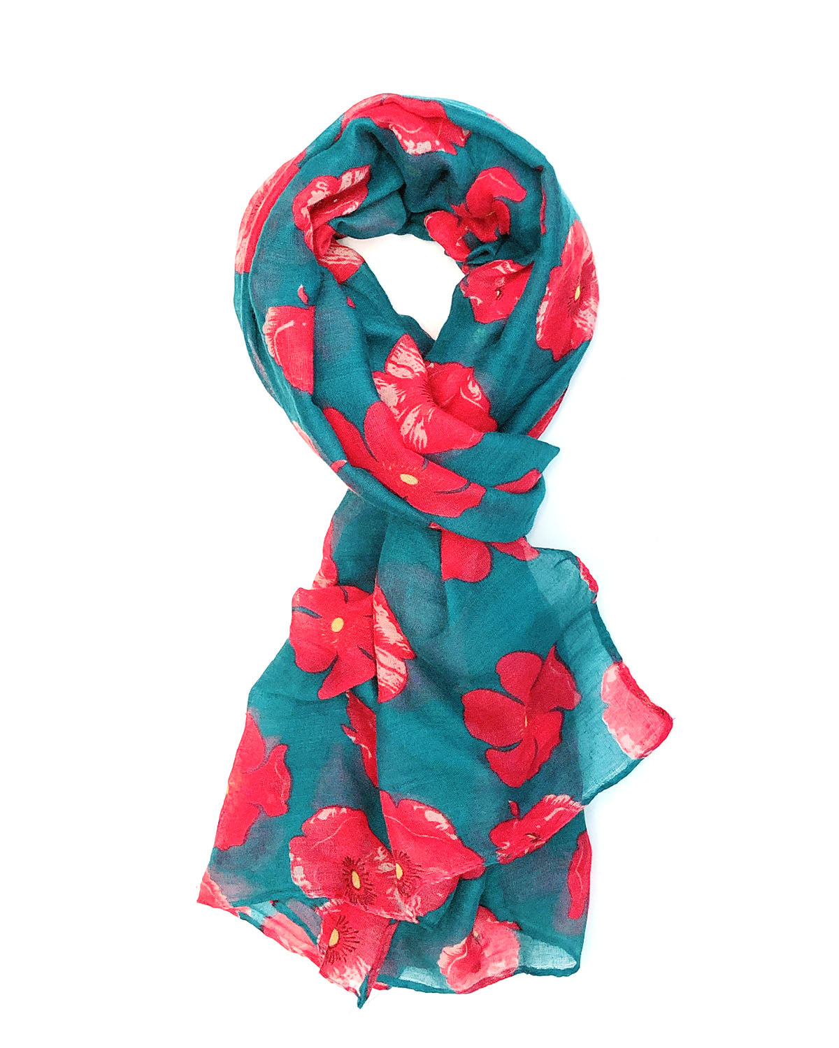 Wrapables Lightweight Poppy Floral Print Long Scarf, Teal