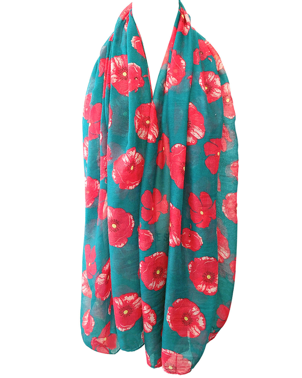 Wrapables Lightweight Poppy Floral Print Long Scarf, Teal