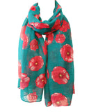 Wrapables Lightweight Poppy Floral Print Long Scarf, Teal