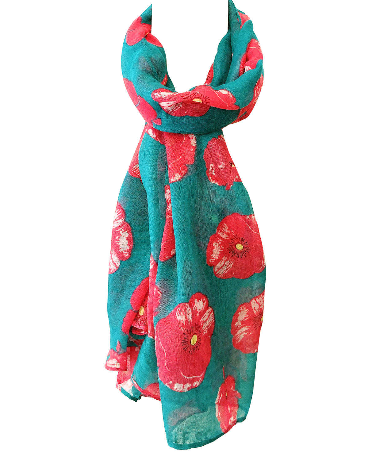 Wrapables Lightweight Poppy Floral Print Long Scarf, Teal