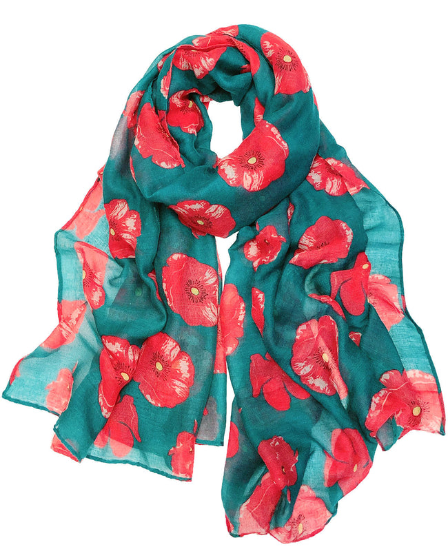 Wrapables Lightweight Poppy Floral Print Long Scarf, Teal