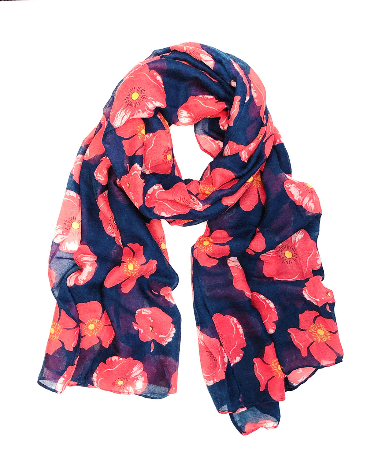 Wrapables Lightweight Poppy Floral Print Long Scarf, Navy