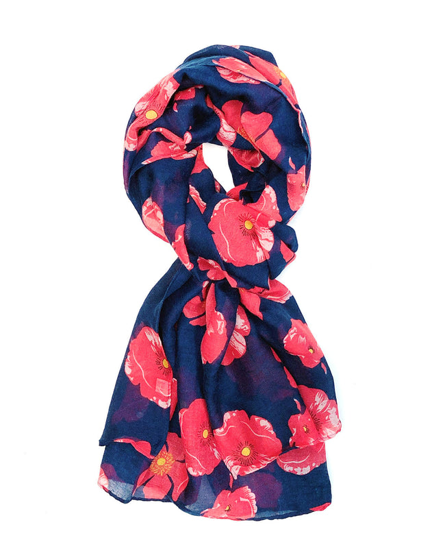 Wrapables Lightweight Poppy Floral Print Long Scarf, Navy