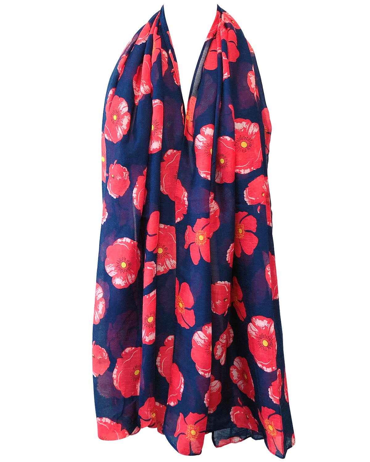 Wrapables Lightweight Poppy Floral Print Long Scarf, Navy