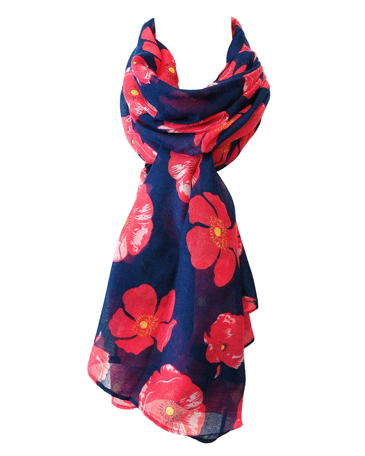 Wrapables Lightweight Poppy Floral Print Long Scarf, Navy