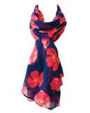 Wrapables Lightweight Poppy Floral Print Long Scarf, Navy