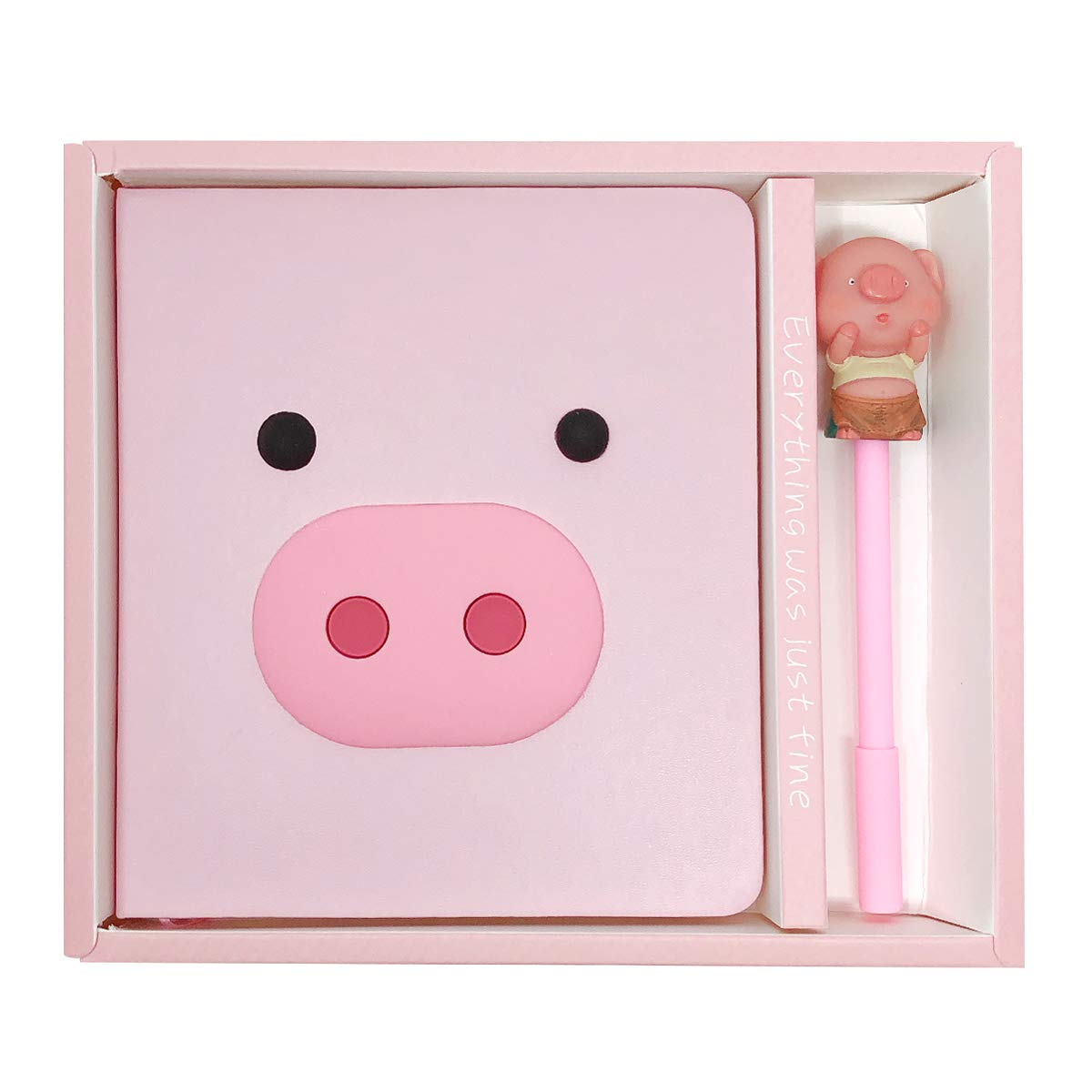 Wrapables Cute Notebook Gel Pen Set, Diary Journal Gift Set, Pink Piggy