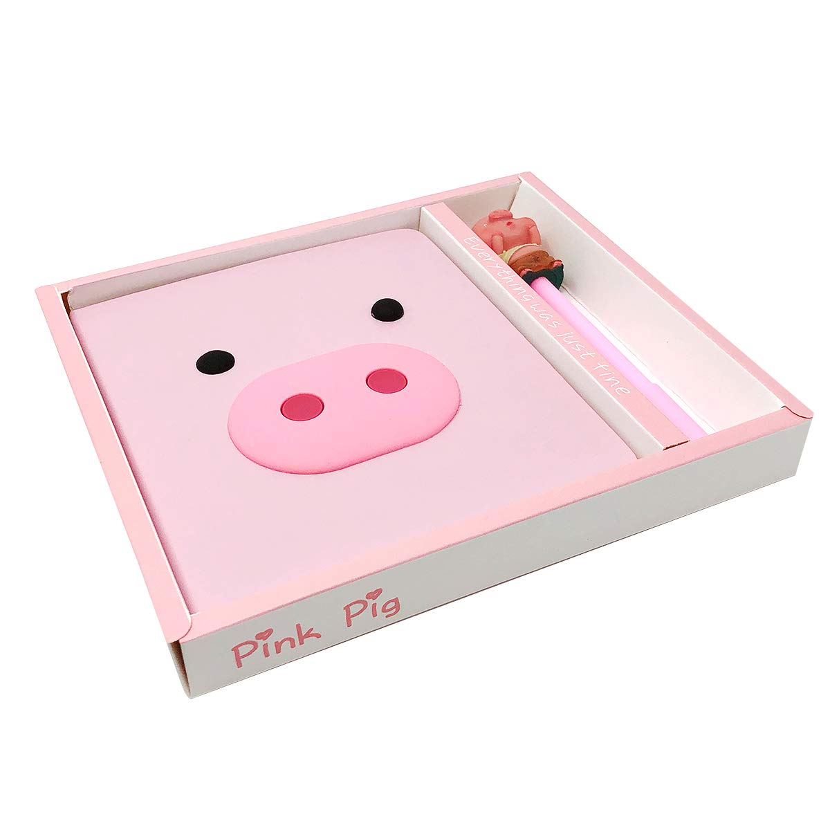 Wrapables Cute Notebook Gel Pen Set, Diary Journal Gift Set, Pink Piggy