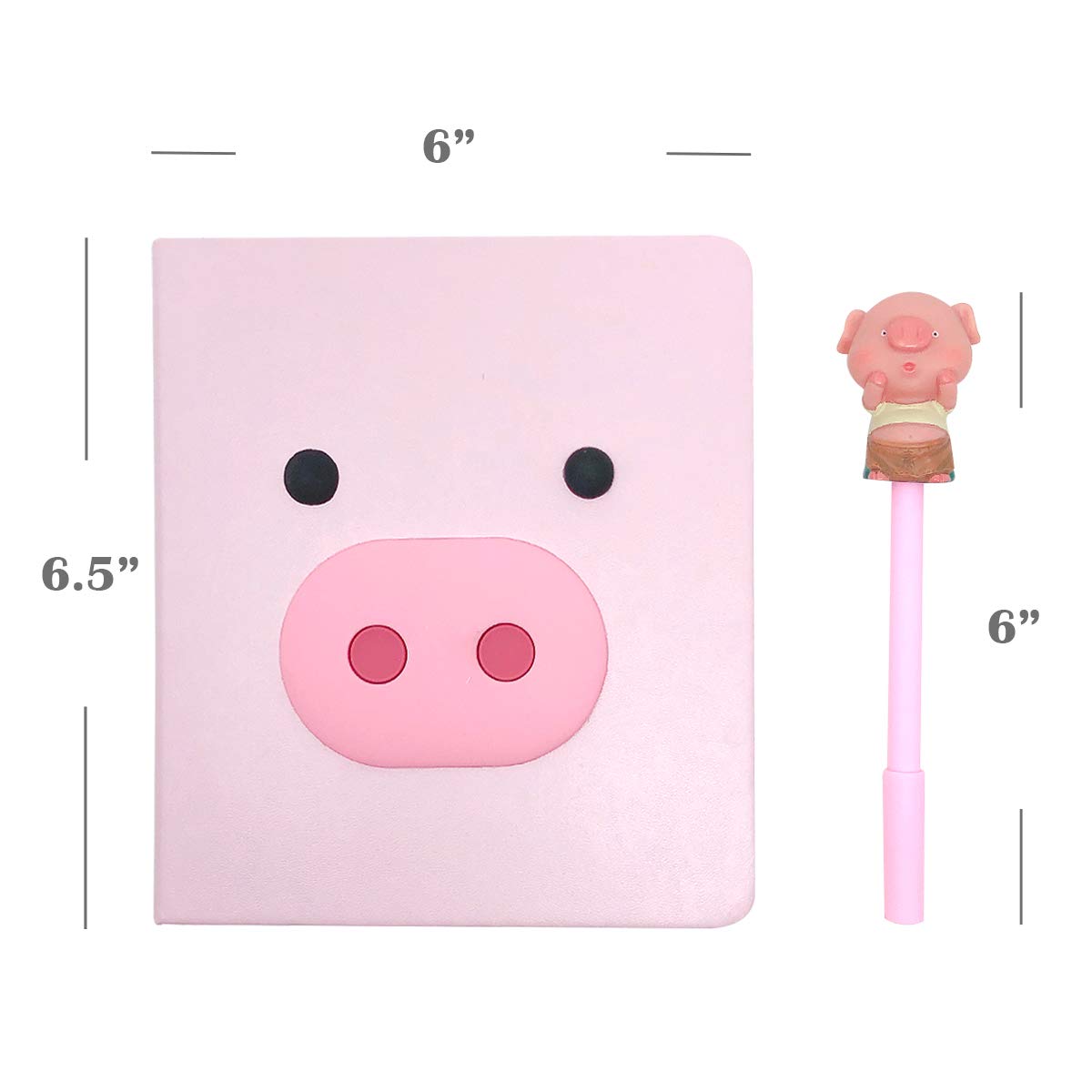 Wrapables Cute Notebook Gel Pen Set, Diary Journal Gift Set, Pink Piggy