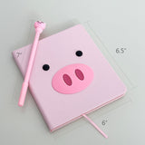 Wrapables Cute Notebook Gel Pen Set, Diary Journal Gift Set, Pink Piggy