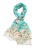 Wrapables Lightweight Vintage Floral Bird Print Long Scarf Wrap, Light Blue