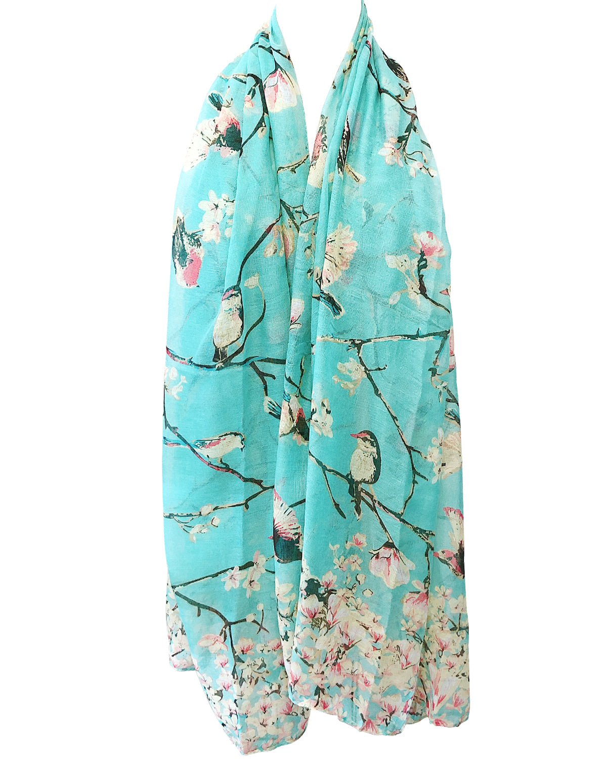 Wrapables Lightweight Vintage Floral Bird Print Long Scarf Wrap, Light Blue