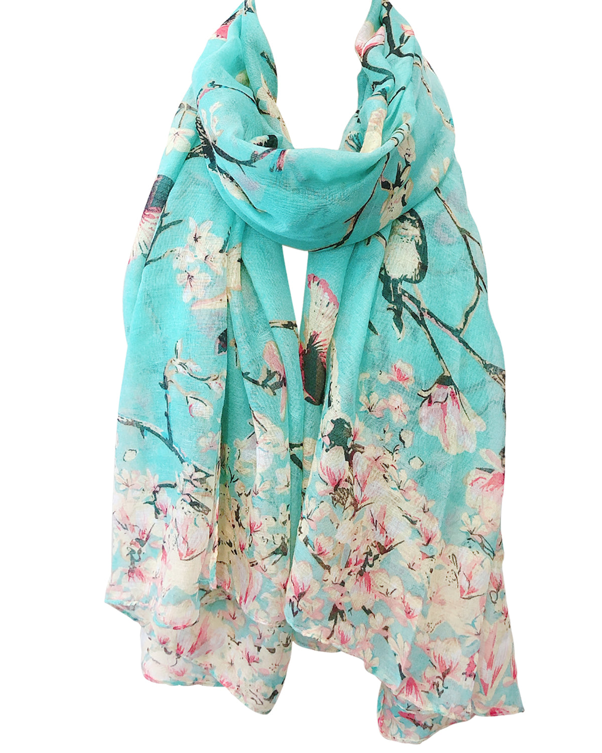 Wrapables Lightweight Vintage Floral Bird Print Long Scarf Wrap, Light Blue