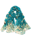 Wrapables Lightweight Vintage Floral Bird Print Long Scarf Wrap, Teal