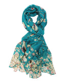 Wrapables Lightweight Vintage Floral Bird Print Long Scarf Wrap, Teal