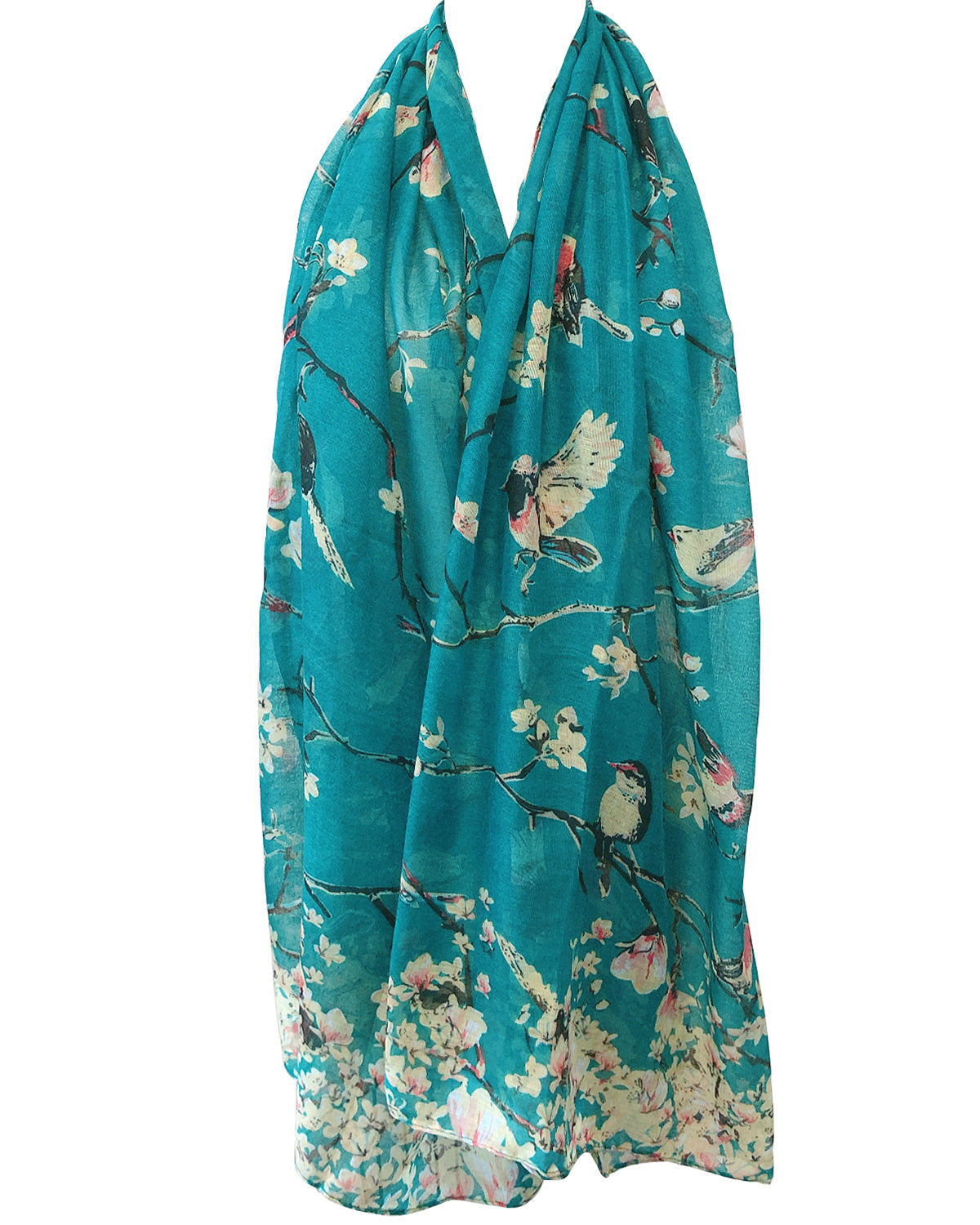 Wrapables Lightweight Vintage Floral Bird Print Long Scarf Wrap, Teal