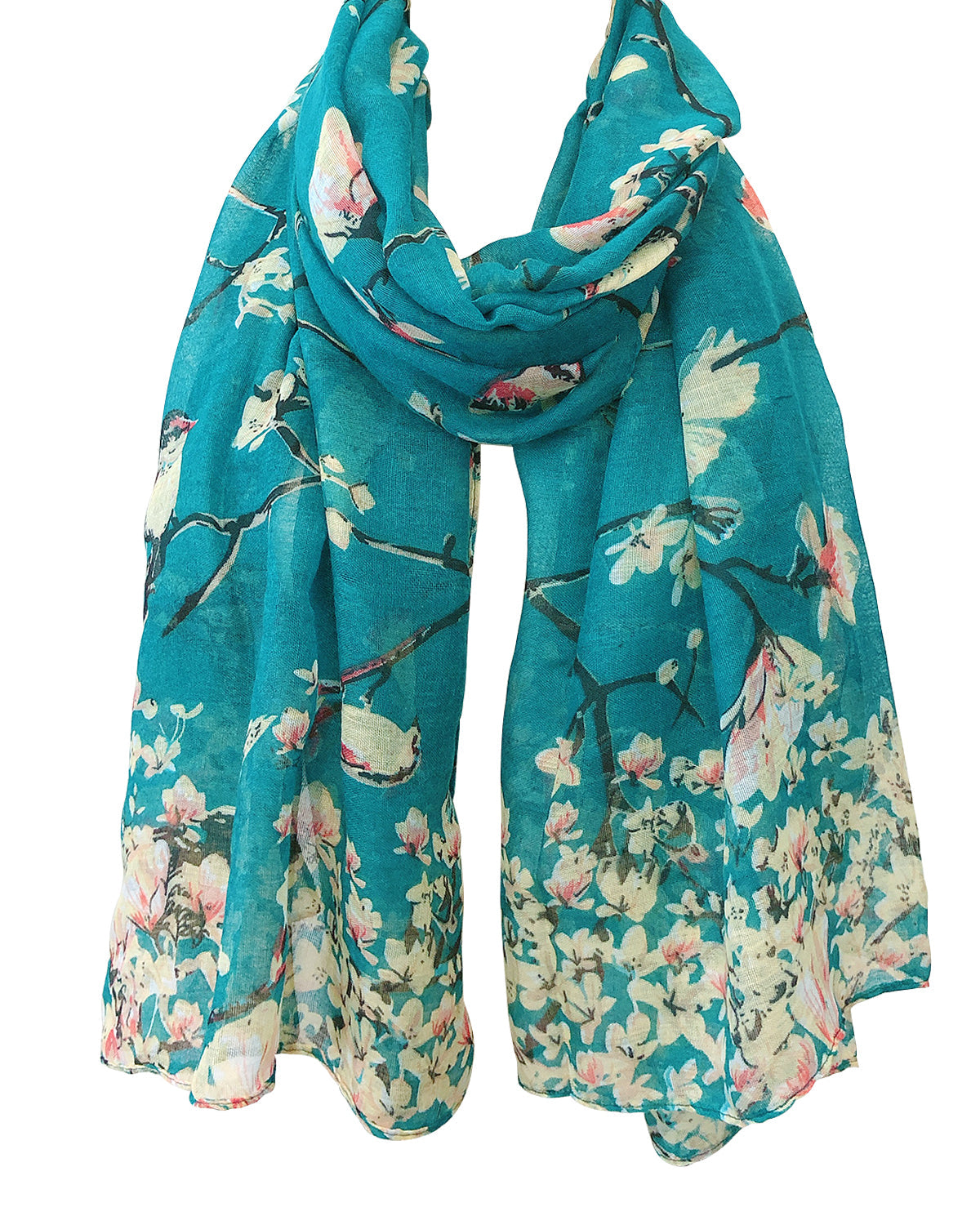 Wrapables Lightweight Vintage Floral Bird Print Long Scarf Wrap, Teal