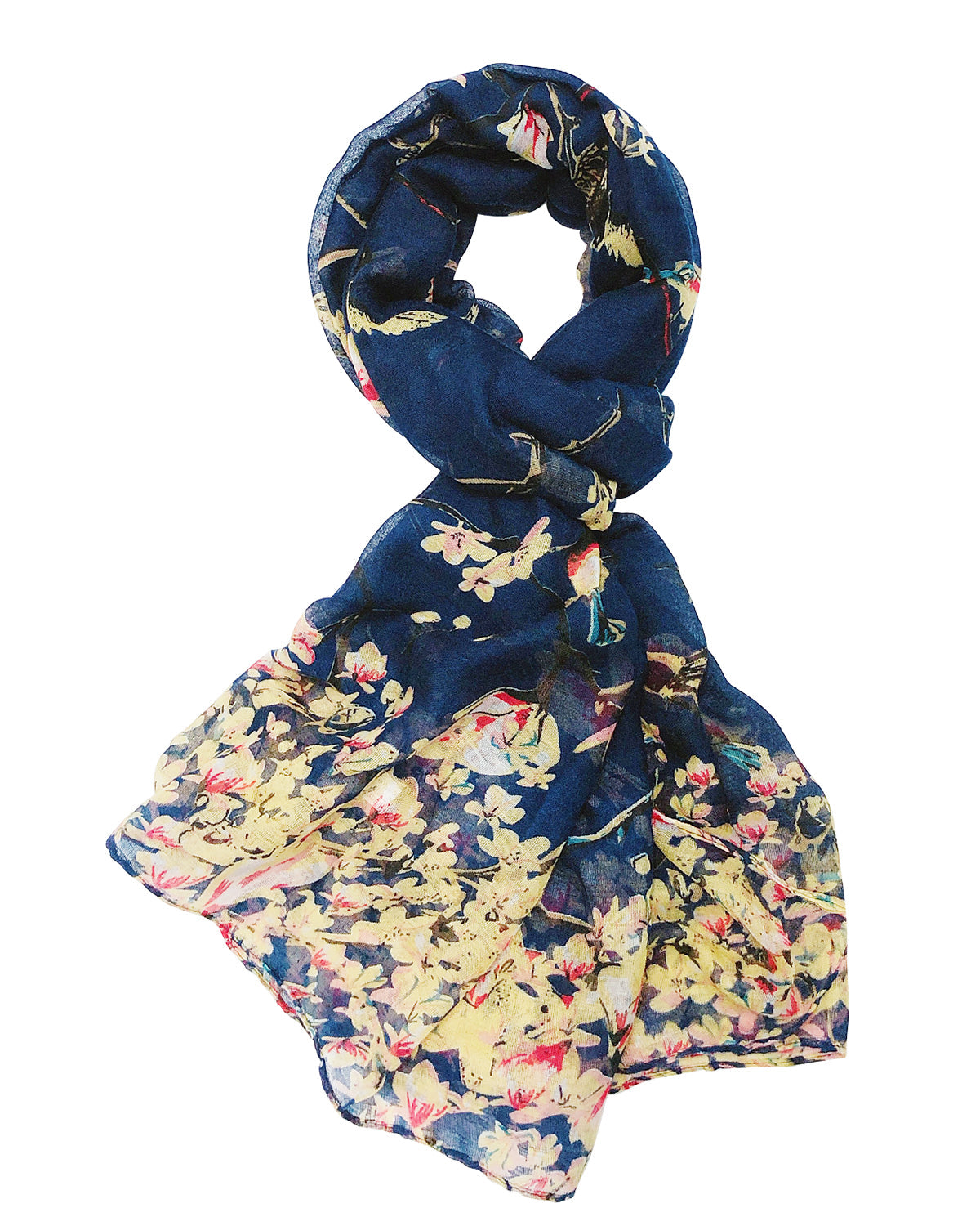 Wrapables Lightweight Vintage Floral Bird Print Long Scarf Wrap, Navy