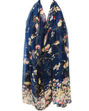 Wrapables Lightweight Vintage Floral Bird Print Long Scarf Wrap, Navy