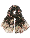 Wrapables Lightweight Vintage Floral Bird Print Long Scarf Wrap, Black